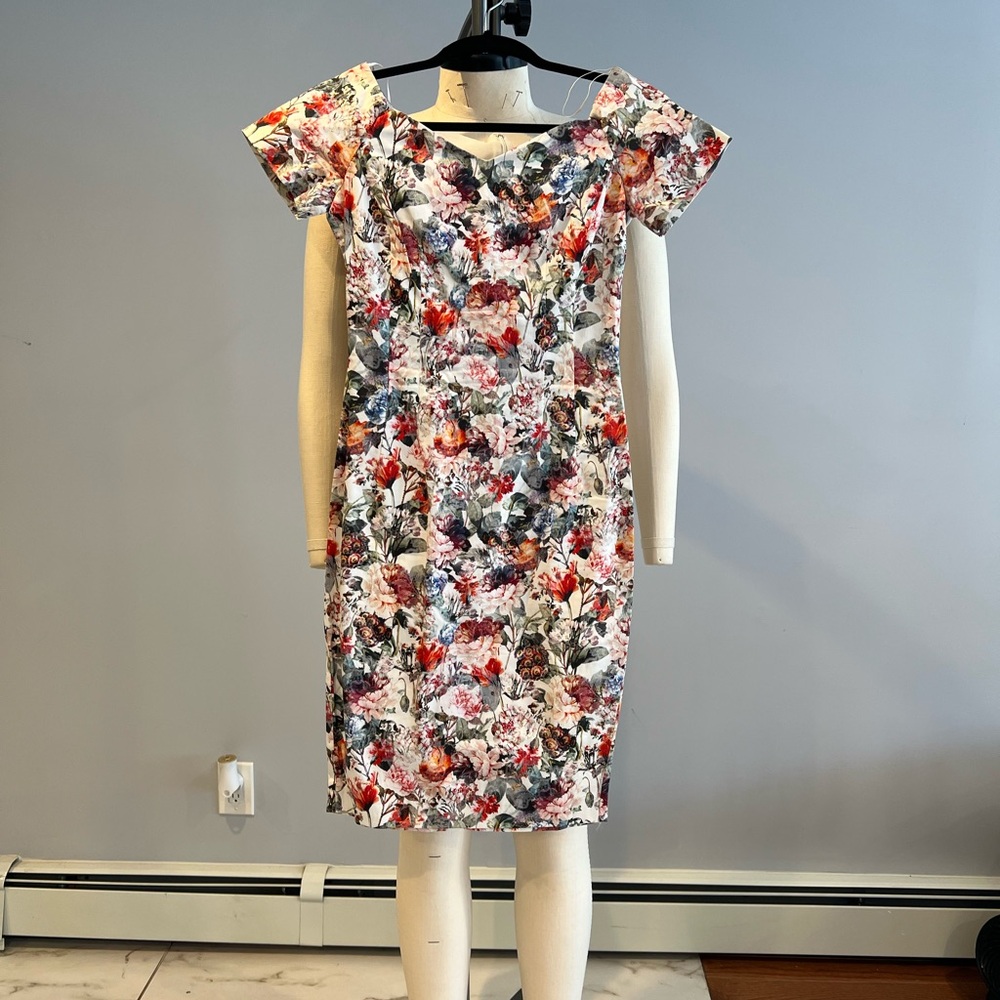 Zara Floral Print Mini Dress - Red, Gray, White